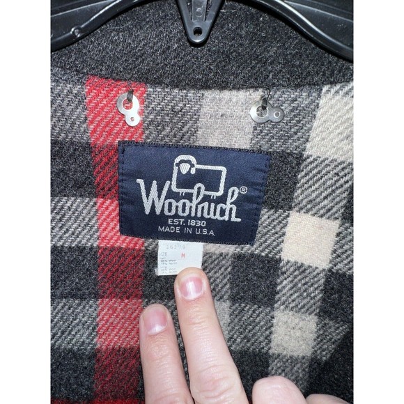 Vintage Woolrich Wool Bomber Jacket M Medium Charcoal Gray Black Plaid Lined - Picture 4 of 15